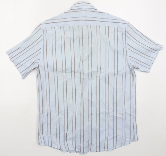 Attitude Mens Blue Striped Cotton Button-Up Size M Collared Button