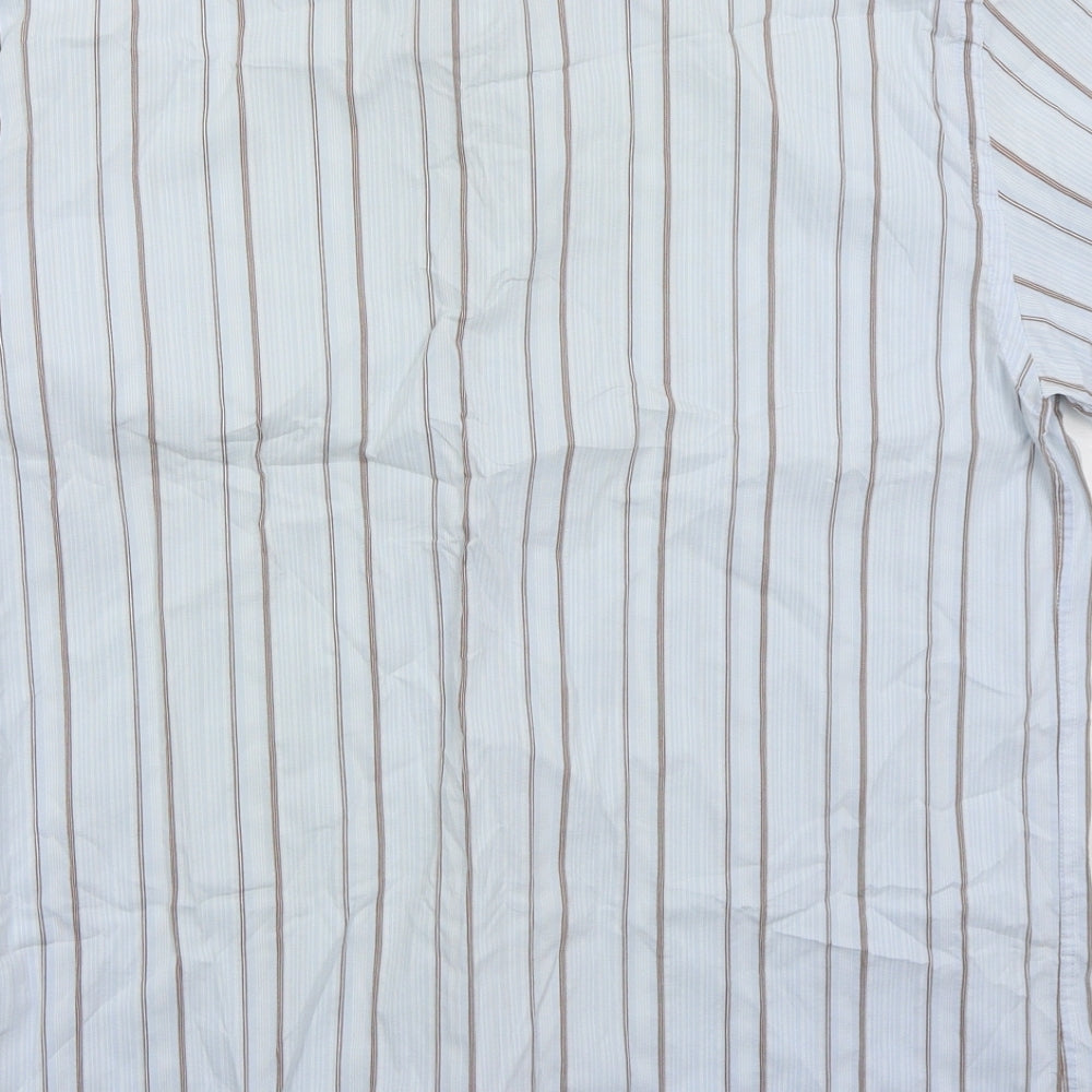 Attitude Mens Blue Striped Cotton Button-Up Size M Collared Button