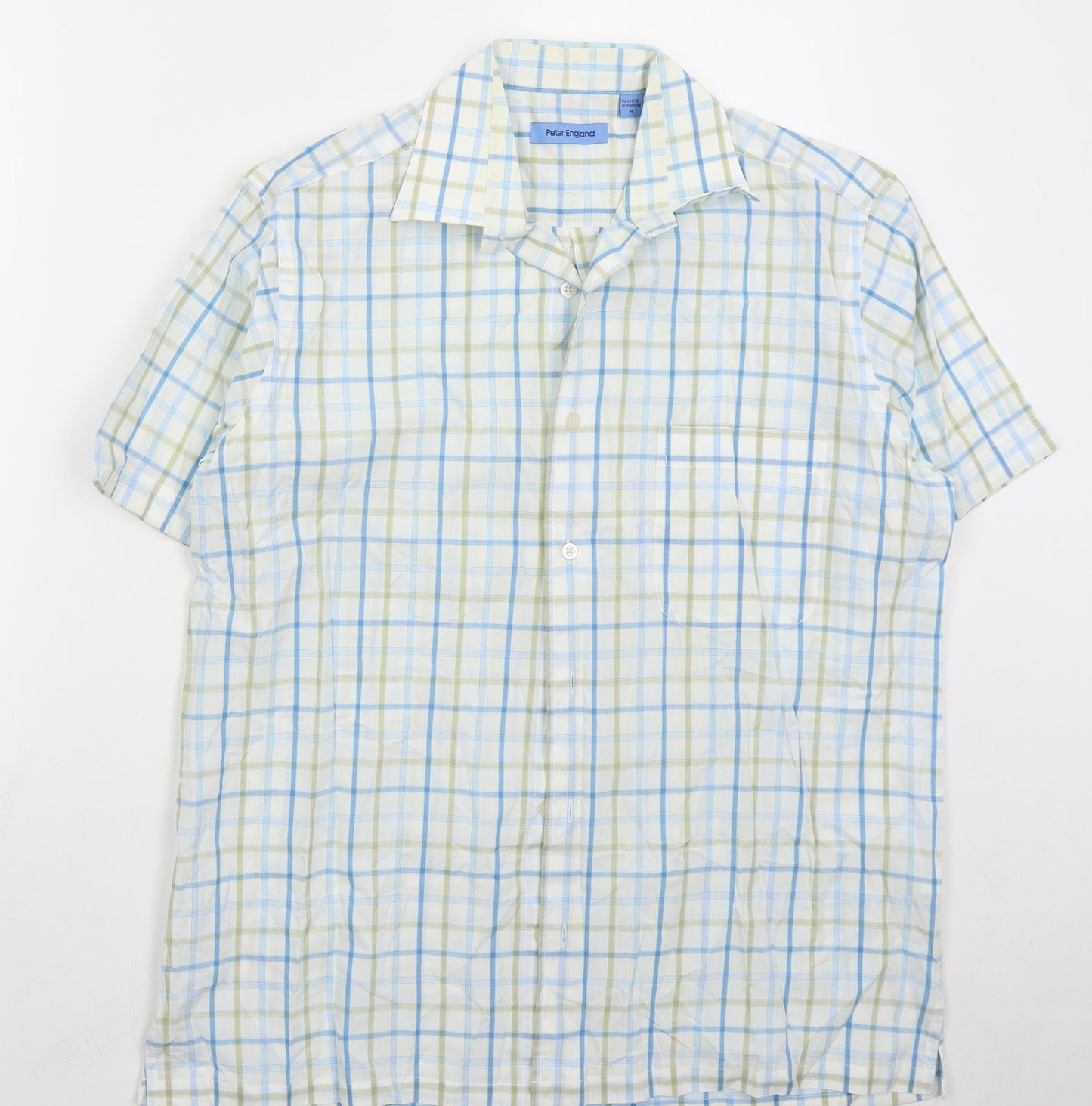 Mens UK Size M Peter England Blue  Button-Up Short Sleeve Casual Shirt
