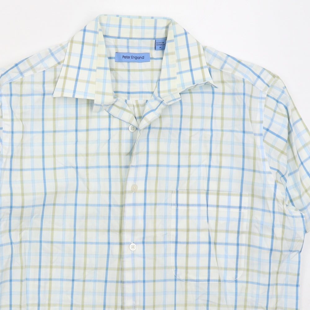 Mens UK Size M Peter England Blue  Button-Up Short Sleeve Casual Shirt