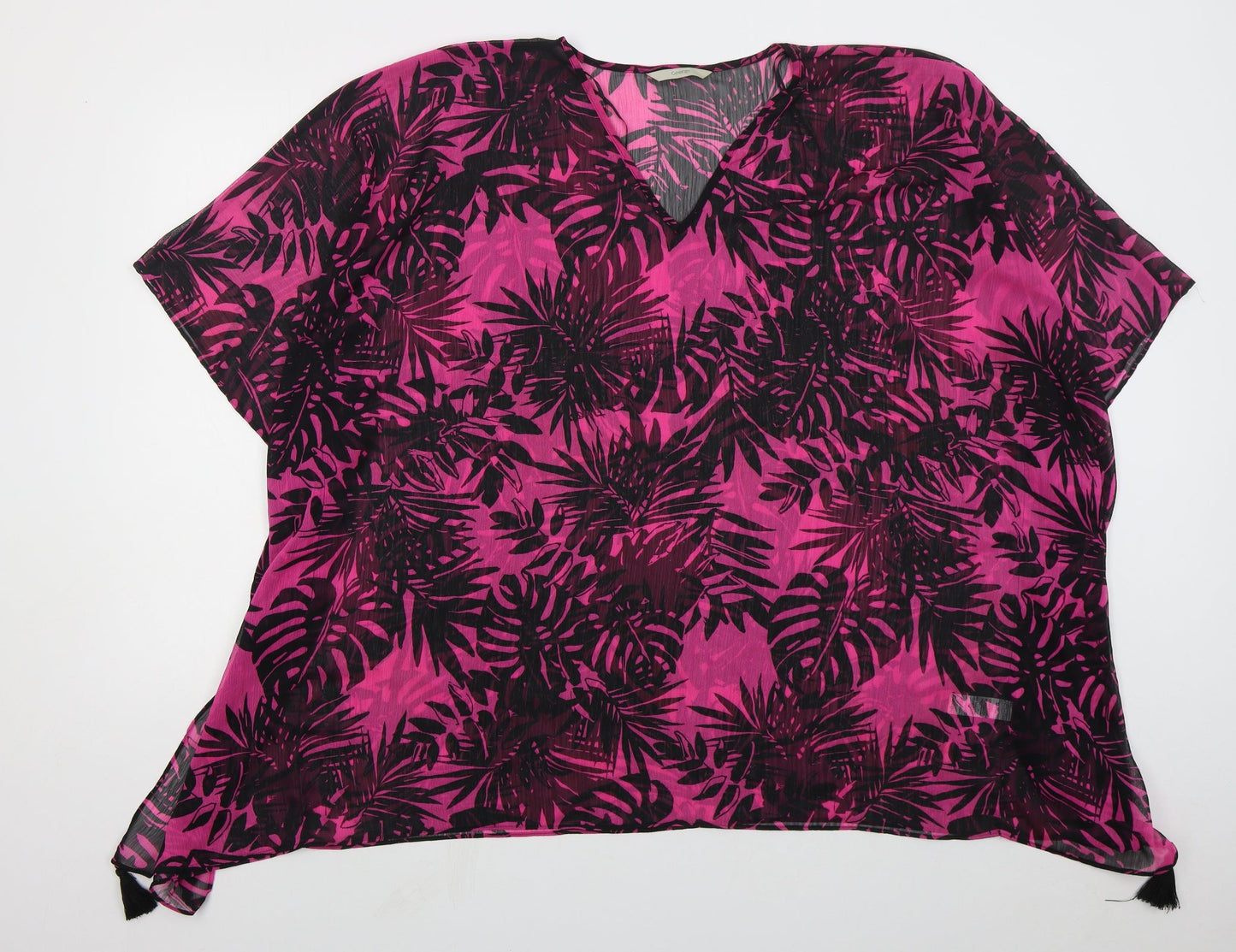 George Womens Pink Floral Polyester T-Shirt Dress Size S V-Neck Pullover - Beach Cover Up