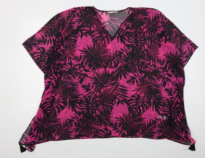 George Womens Pink Floral Polyester T-Shirt Dress Size S V-Neck Pullover - Beach Cover Up