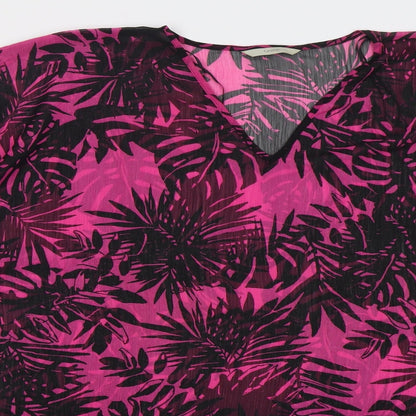 George Womens Pink Floral Polyester T-Shirt Dress Size S V-Neck Pullover - Beach Cover Up