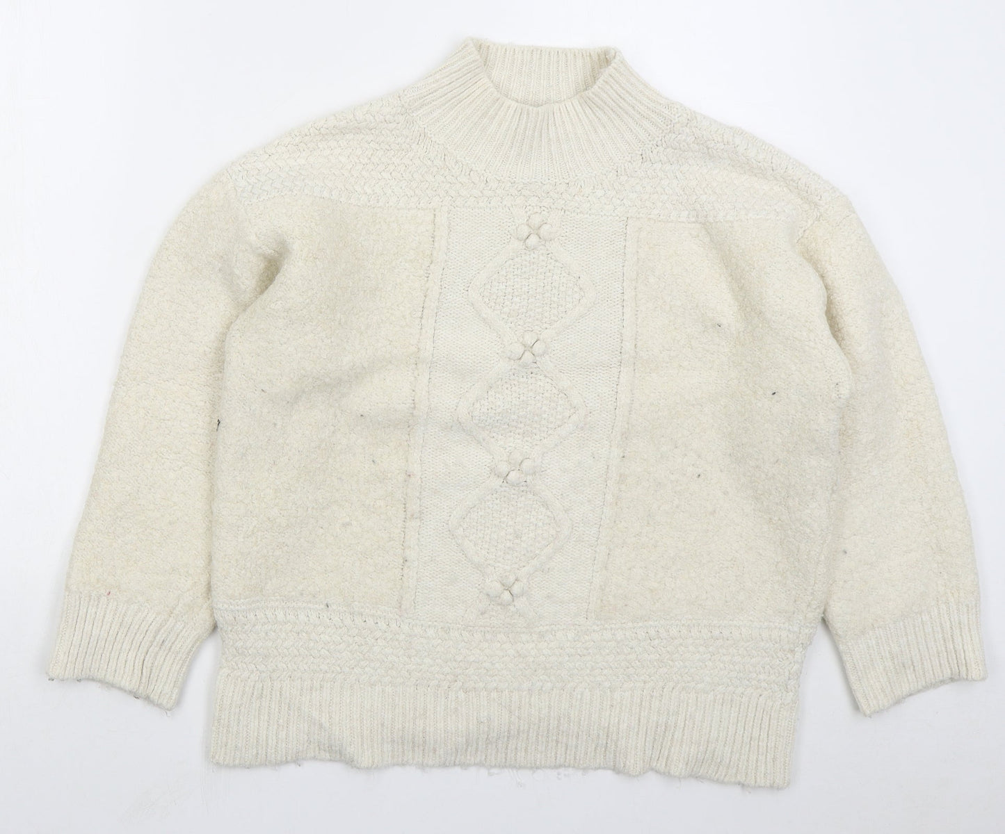 F&F Womens Beige Mock Neck Acrylic Pullover Jumper Size L