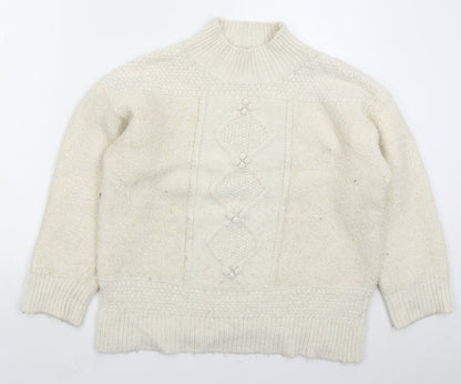 F&F Womens Beige Mock Neck Acrylic Pullover Jumper Size L