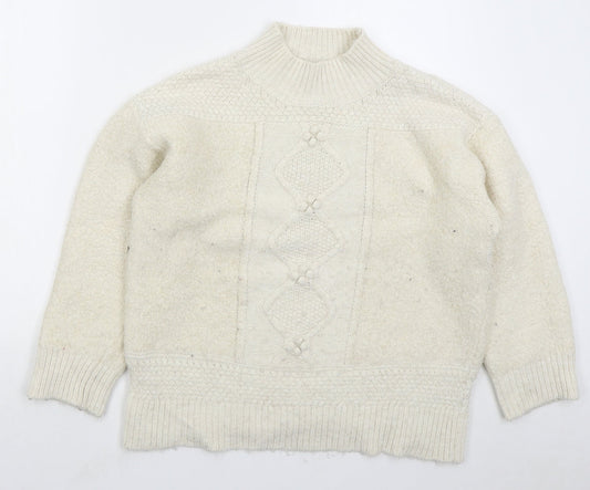 F&F Womens Beige Mock Neck Acrylic Pullover Jumper Size L