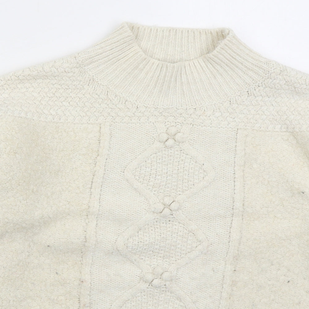 F&F Womens Beige Mock Neck Acrylic Pullover Jumper Size L