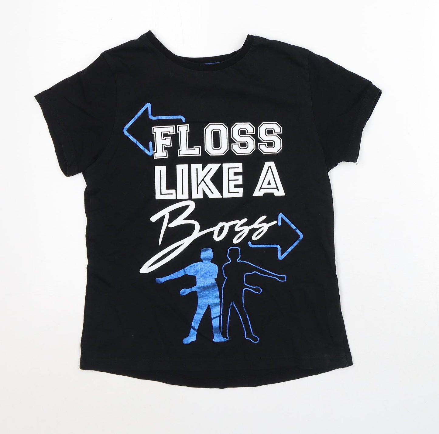 Primark Boys Black Cotton Basic T-Shirt Size 9-10 Years Crew Neck - Floss like a boss