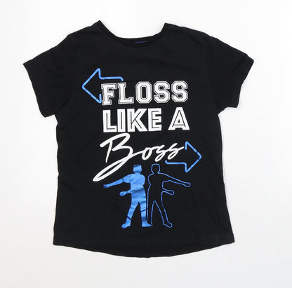 Primark Boys Black Cotton Basic T-Shirt Size 9-10 Years Crew Neck - Floss like a boss