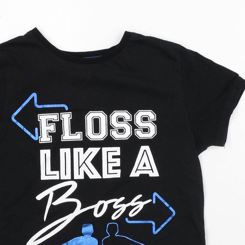 Primark Boys Black Cotton Basic T-Shirt Size 9-10 Years Crew Neck - Floss like a boss