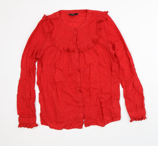 Womens UK Size 8 NEXT Red Basic Button-Up