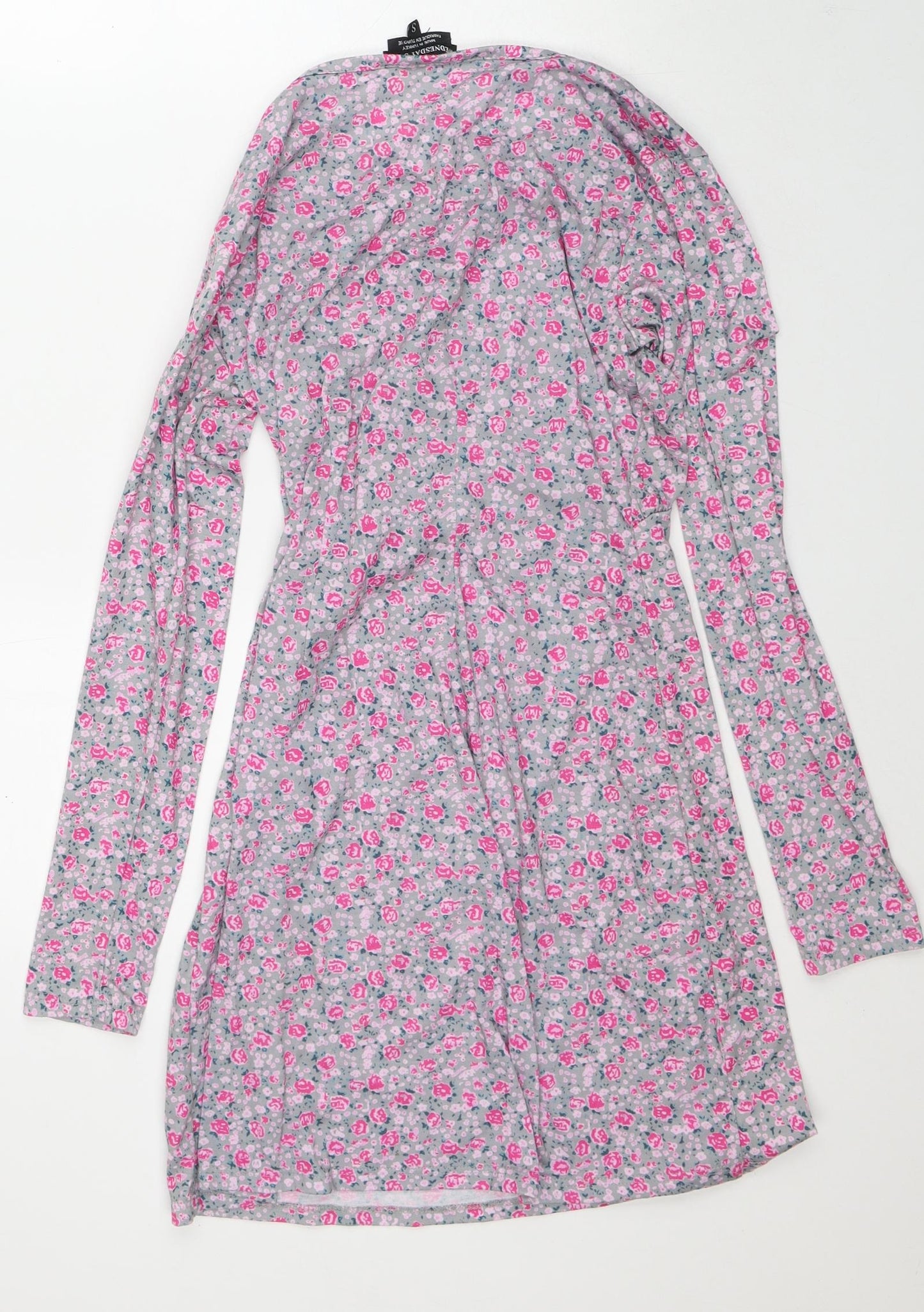 Wednesday's Girl Womens Pink Floral Polyester T-Shirt Dress Size S Round Neck