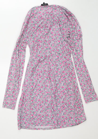 Wednesday's Girl Womens Pink Floral Polyester T-Shirt Dress Size S Round Neck