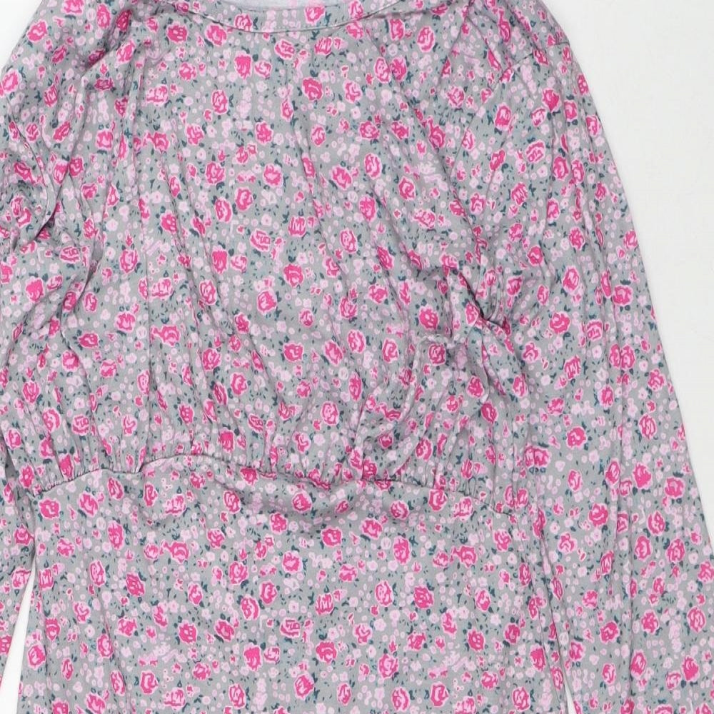 Wednesday's Girl Womens Pink Floral Polyester T-Shirt Dress Size S Round Neck