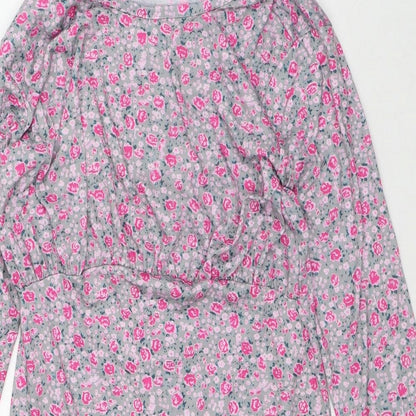 Wednesday's Girl Womens Pink Floral Polyester T-Shirt Dress Size S Round Neck
