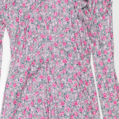 Wednesday's Girl Womens Pink Floral Polyester T-Shirt Dress Size S Round Neck