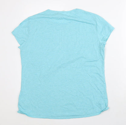 DECATHLON Womens Blue Geometric Polyester Basic T-Shirt Size L Round Neck