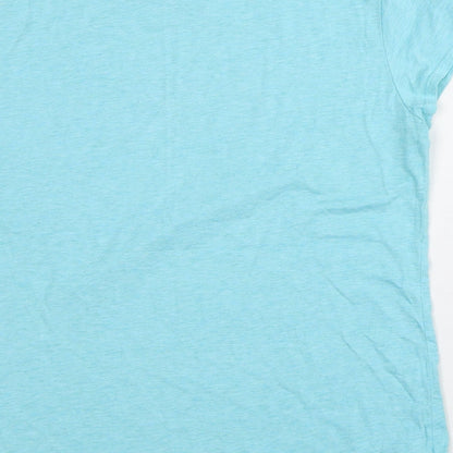 DECATHLON Womens Blue Geometric Polyester Basic T-Shirt Size L Round Neck