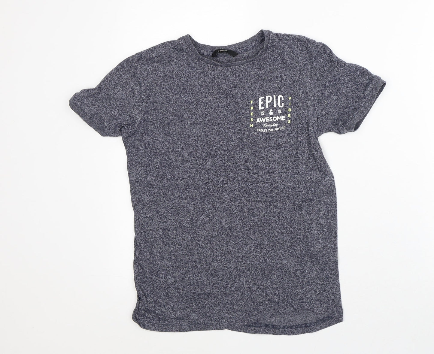 George Boys Grey Geometric Cotton Basic T-Shirt Size 9-10 Years Crew Neck - Epic