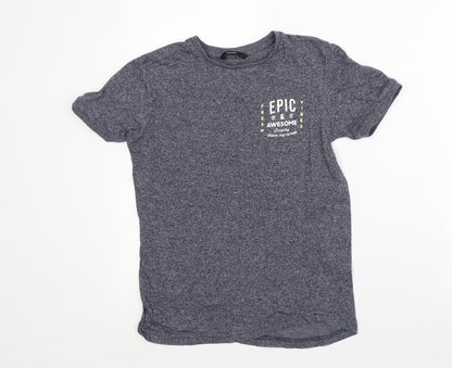 George Boys Grey Geometric Cotton Basic T-Shirt Size 9-10 Years Crew Neck - Epic