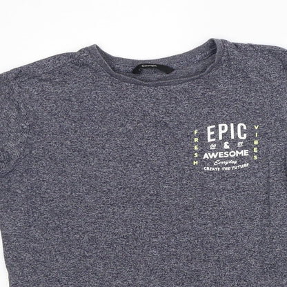 George Boys Grey Geometric Cotton Basic T-Shirt Size 9-10 Years Crew Neck - Epic