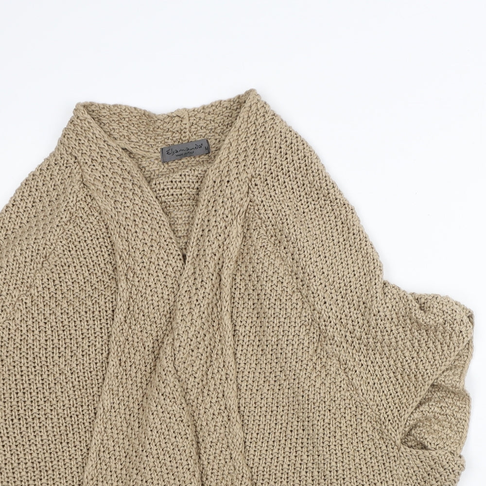 Elsamanda Womens Beige Round Neck Acrylic Cardigan Jumper Size M