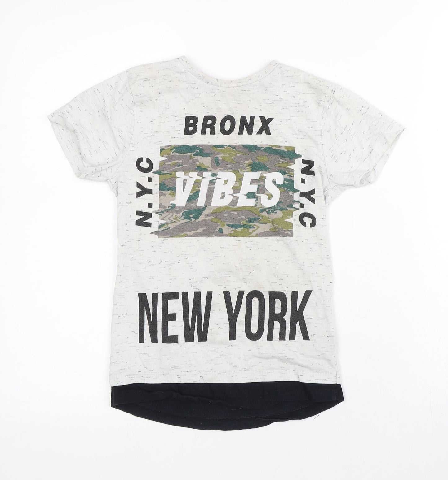 Primark Boys Grey Geometric Cotton Basic T-Shirt Size 6-7 Years Crew Neck - Bronx Vibes