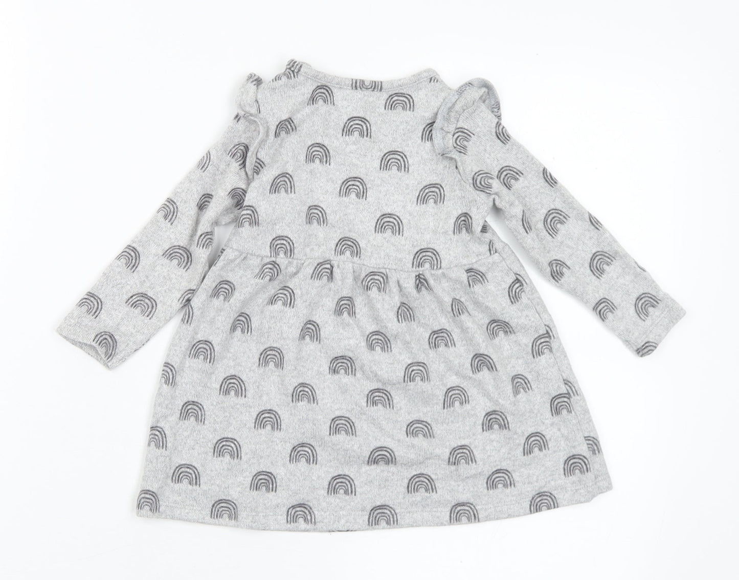 F&F Girls Grey Geometric Viscose Jumper Dress Size 6-9 Months Round Neck - Rainbows