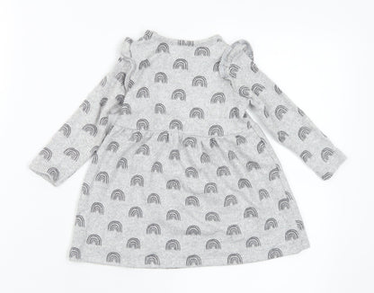 F&F Girls Grey Geometric Viscose Jumper Dress Size 6-9 Months Round Neck - Rainbows