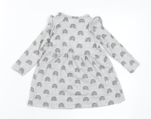 F&F Girls Grey Geometric Viscose Jumper Dress Size 6-9 Months Round Neck - Rainbows