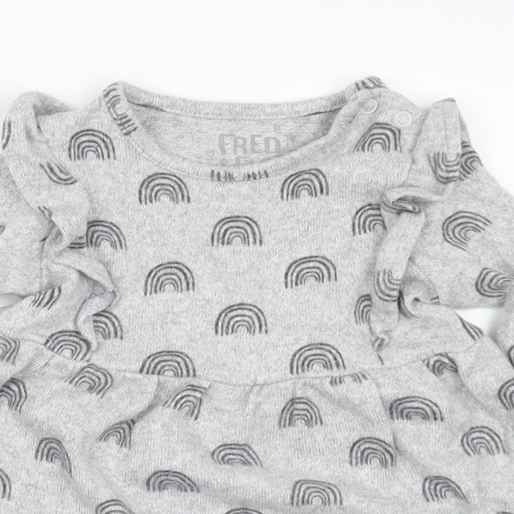 F&F Girls Grey Geometric Viscose Jumper Dress Size 6-9 Months Round Neck - Rainbows