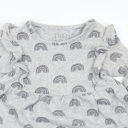 F&F Girls Grey Geometric Viscose Jumper Dress Size 6-9 Months Round Neck - Rainbows