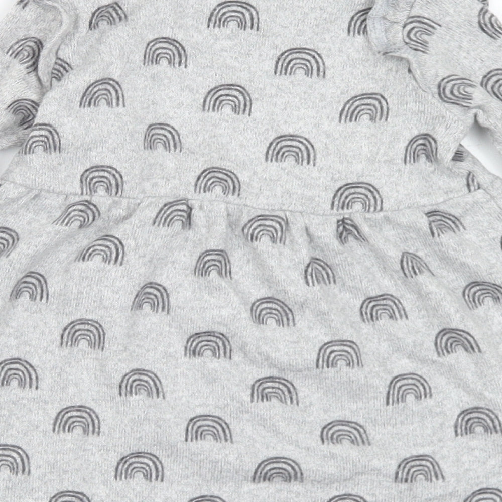 F&F Girls Grey Geometric Viscose Jumper Dress Size 6-9 Months Round Neck - Rainbows