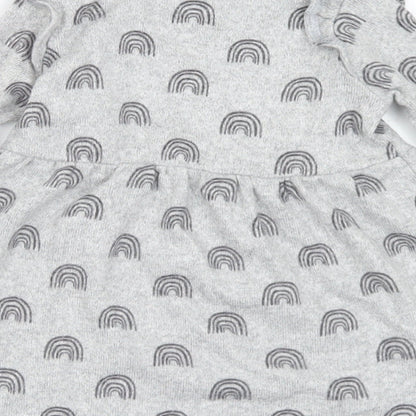 F&F Girls Grey Geometric Viscose Jumper Dress Size 6-9 Months Round Neck - Rainbows