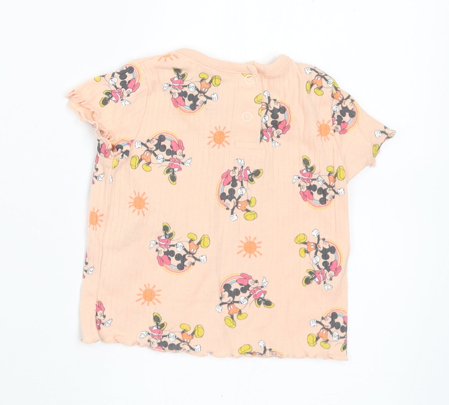 Primark Girls Pink Geometric Cotton Basic T-Shirt Size 3-6 Months Round Neck - Disney