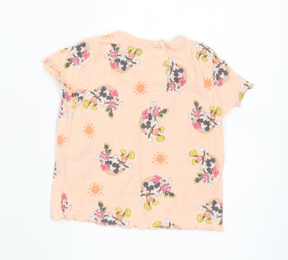 Primark Girls Pink Geometric Cotton Basic T-Shirt Size 3-6 Months Round Neck - Disney