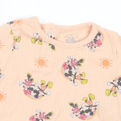 Primark Girls Pink Geometric Cotton Basic T-Shirt Size 3-6 Months Round Neck - Disney