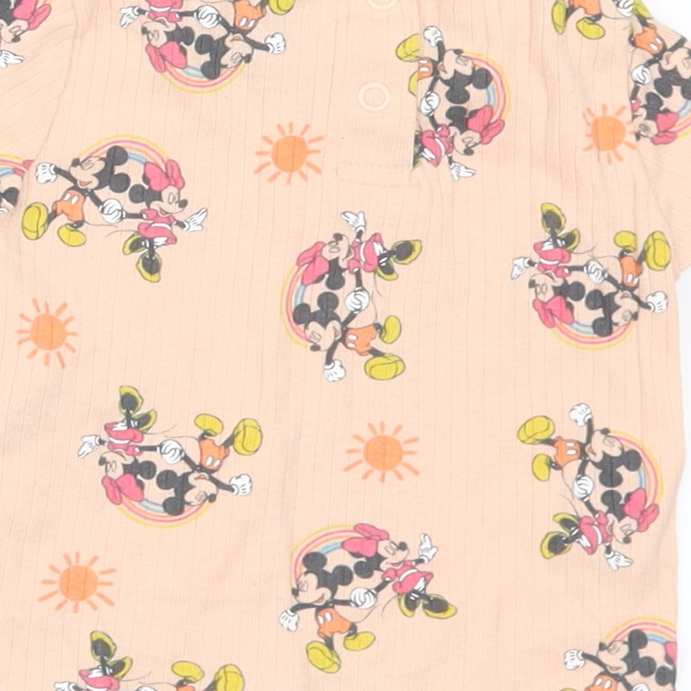Primark Girls Pink Geometric Cotton Basic T-Shirt Size 3-6 Months Round Neck - Disney