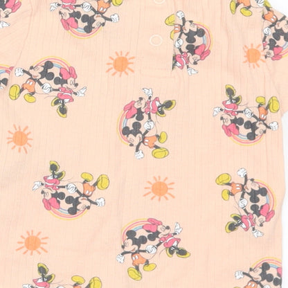 Primark Girls Pink Geometric Cotton Basic T-Shirt Size 3-6 Months Round Neck - Disney