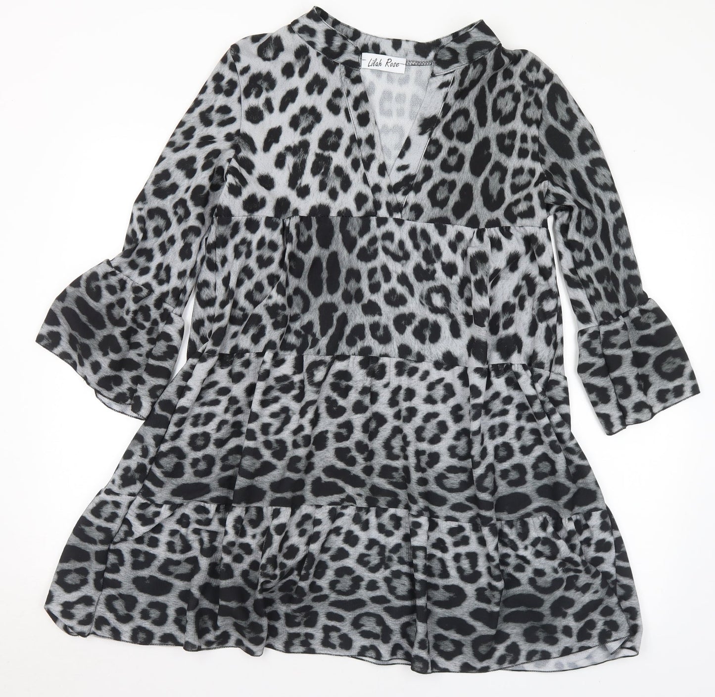Lilah Rose Womens Grey Animal Print Polyester A-Line Size M V-Neck - M/L