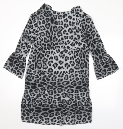 Lilah Rose Womens Grey Animal Print Polyester A-Line Size M V-Neck - M/L