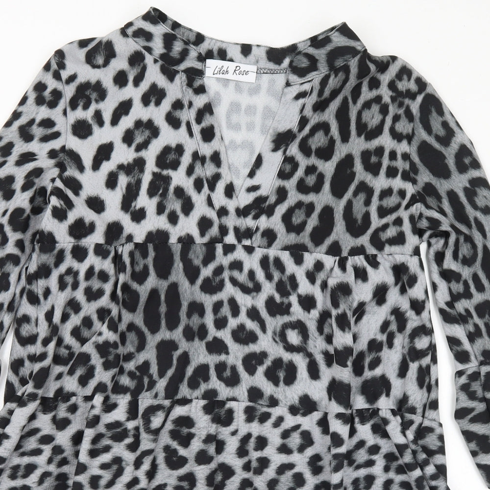 Lilah Rose Womens Grey Animal Print Polyester A-Line Size M V-Neck - M/L