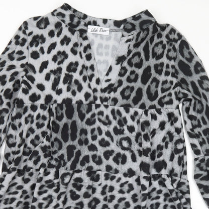 Lilah Rose Womens Grey Animal Print Polyester A-Line Size M V-Neck - M/L