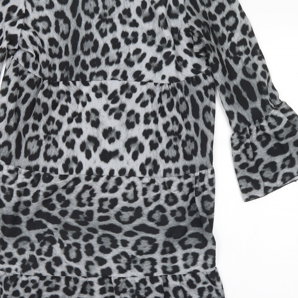 Lilah Rose Womens Grey Animal Print Polyester A-Line Size M V-Neck - M/L