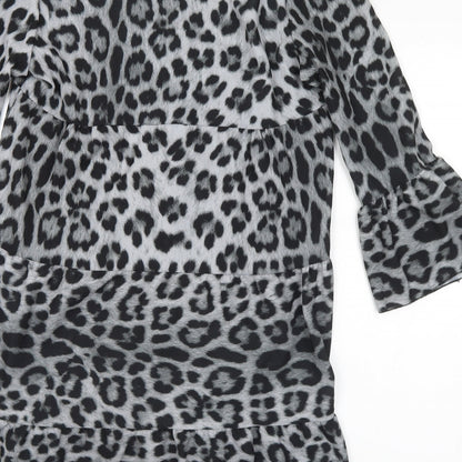 Lilah Rose Womens Grey Animal Print Polyester A-Line Size M V-Neck - M/L