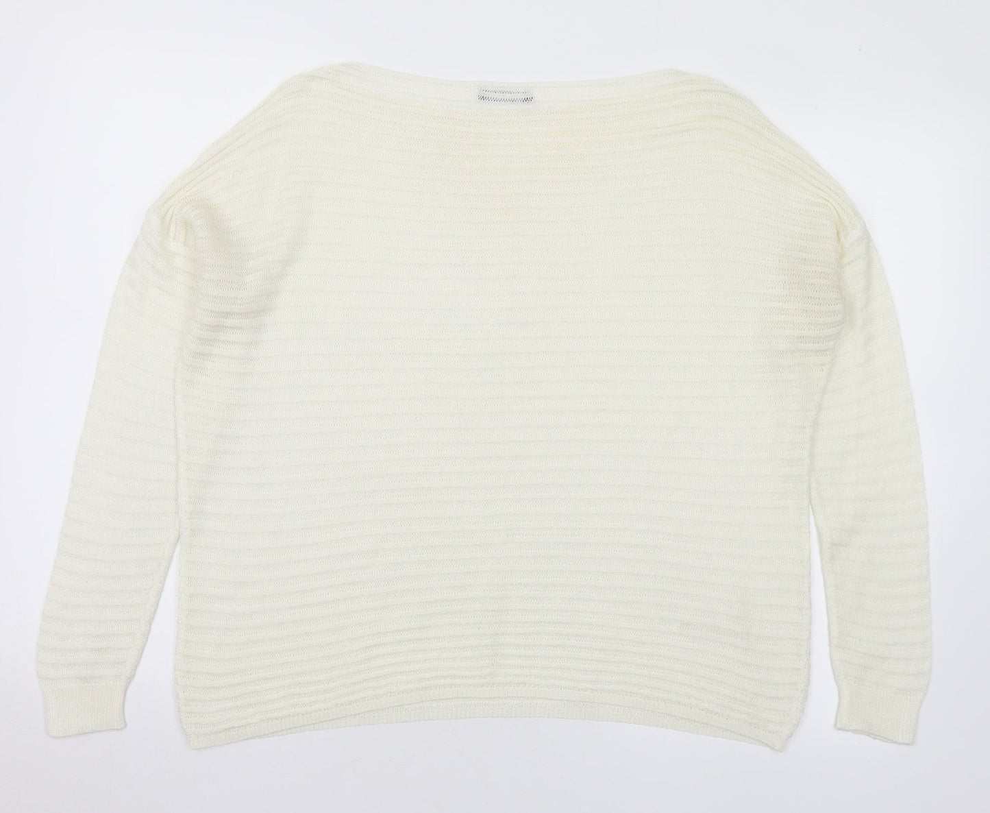 Womens UK Size L Sisley White Pullover Jumper