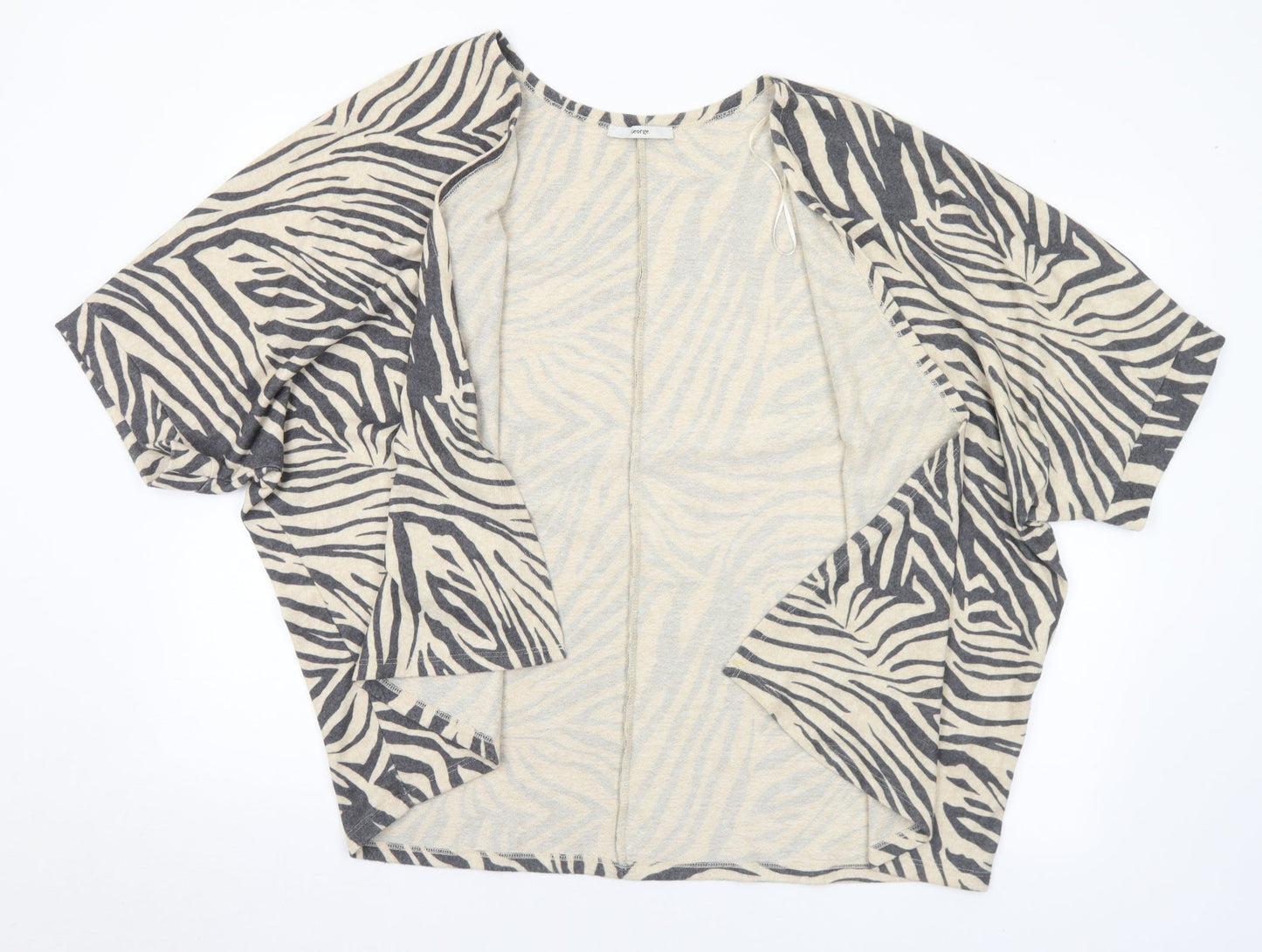 George Womens Beige V-Neck Animal Print Polyester Cardigan Jumper Size M