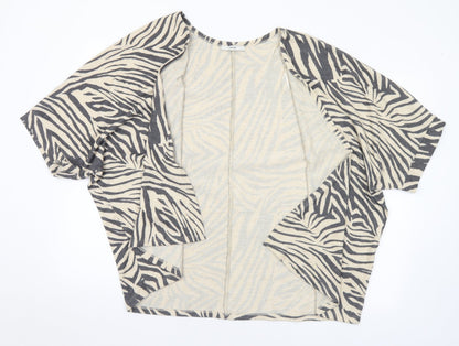 George Womens Beige V-Neck Animal Print Polyester Cardigan Jumper Size M