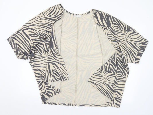 George Womens Beige V-Neck Animal Print Polyester Cardigan Jumper Size M