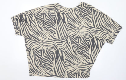 George Womens Beige V-Neck Animal Print Polyester Cardigan Jumper Size M